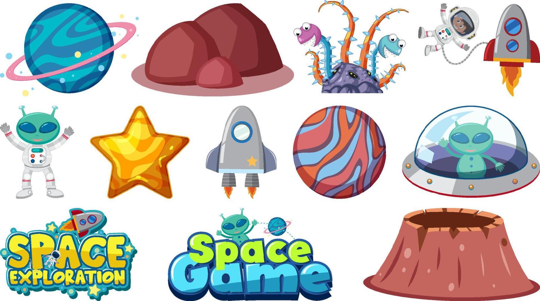 Set of isolated fantasy space objects vector