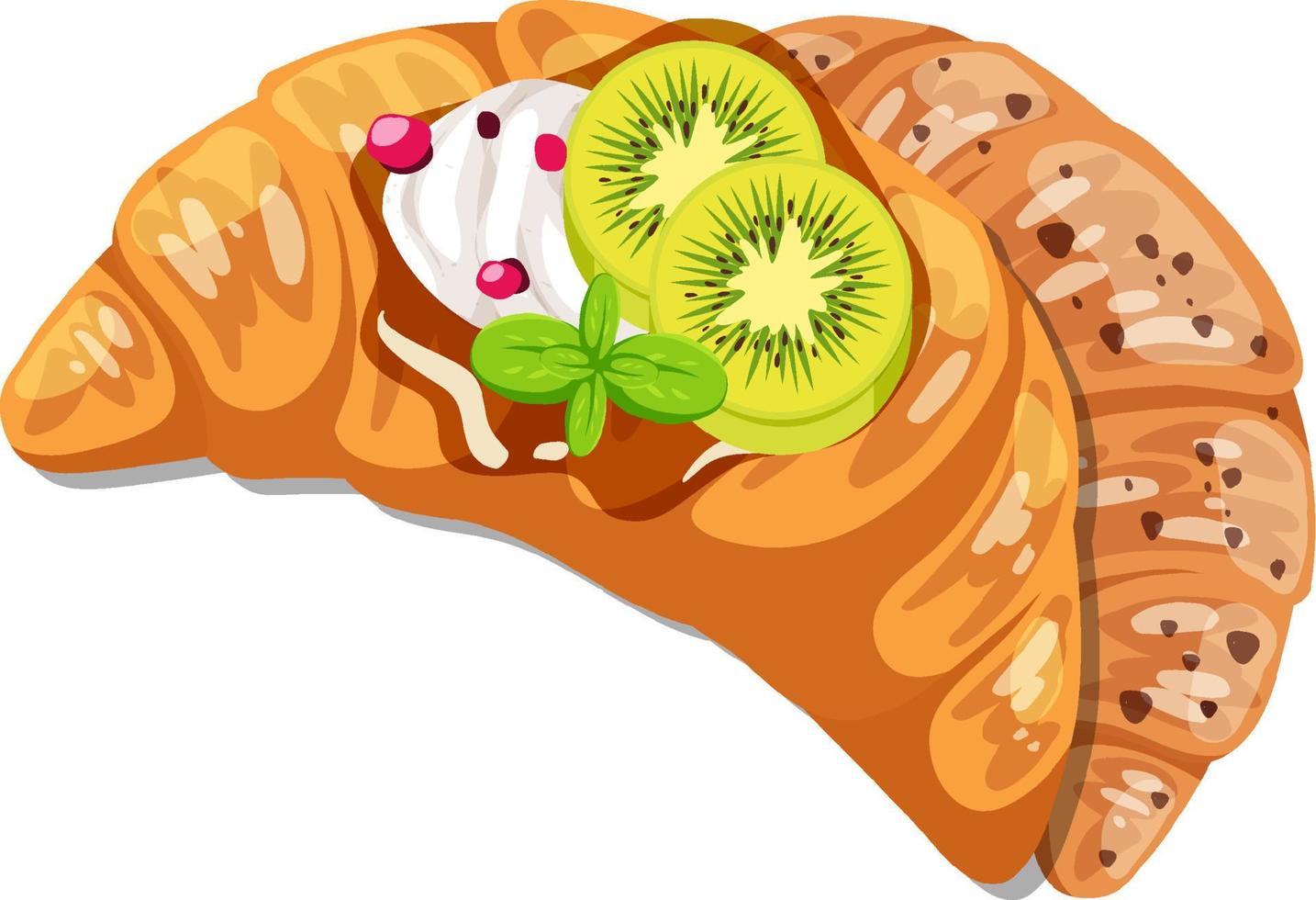 Croissant con kiwi y crema aislado sobre fondo blanco. vector