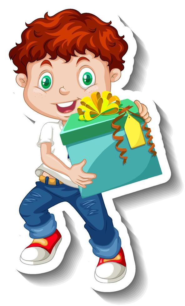 A boy holding gift box in cartoon style vector