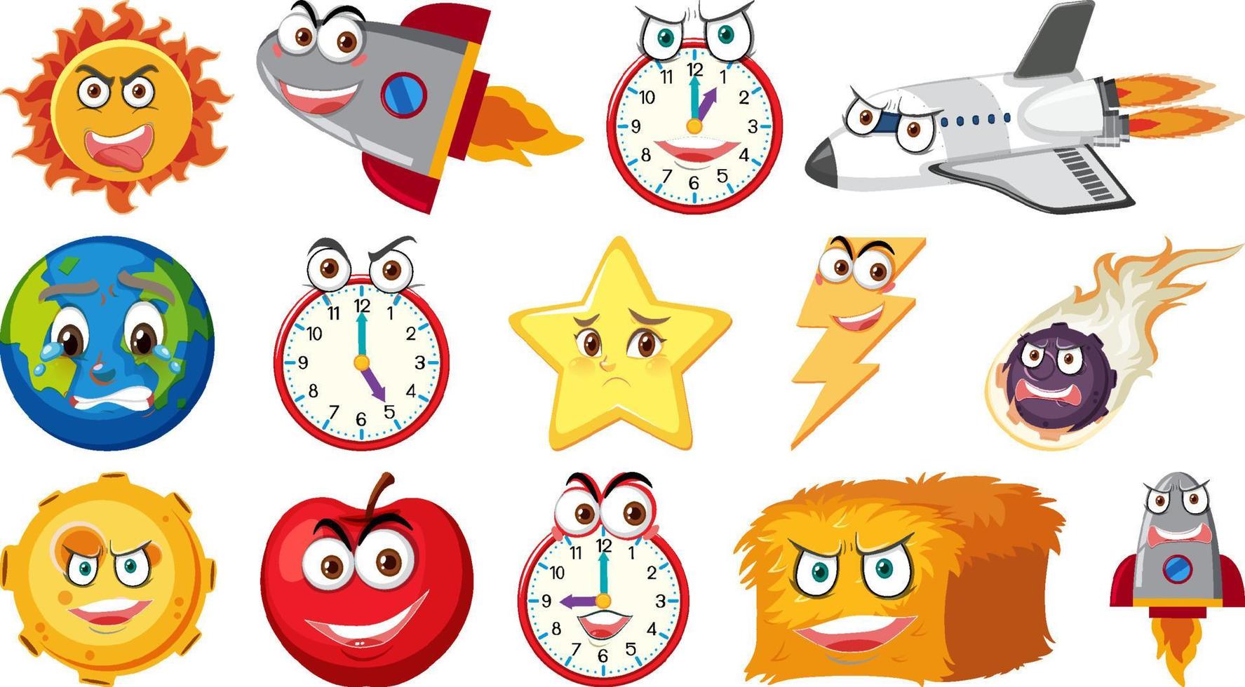 Set of different toy objects with faces vector