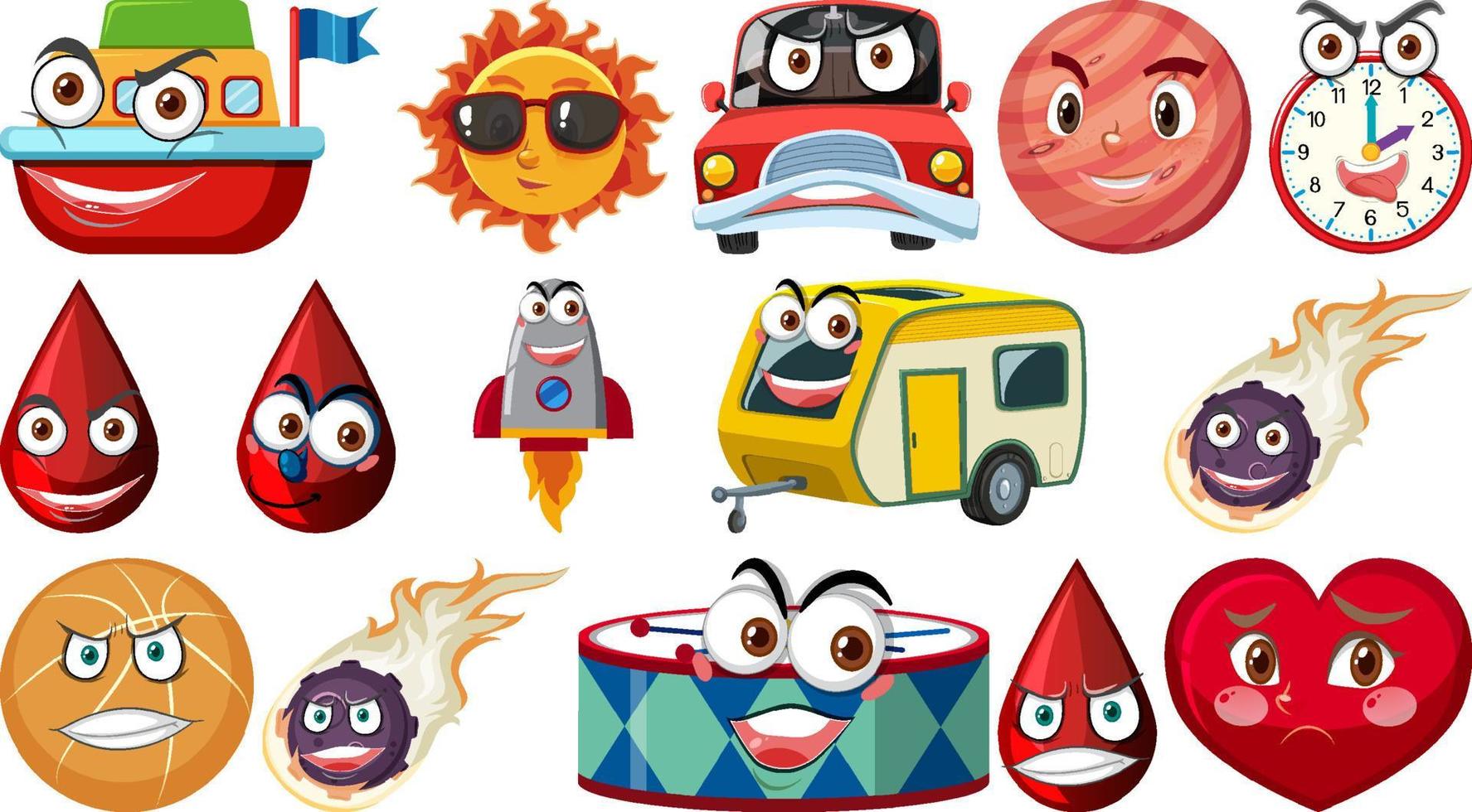 Set of different toy objects with faces vector