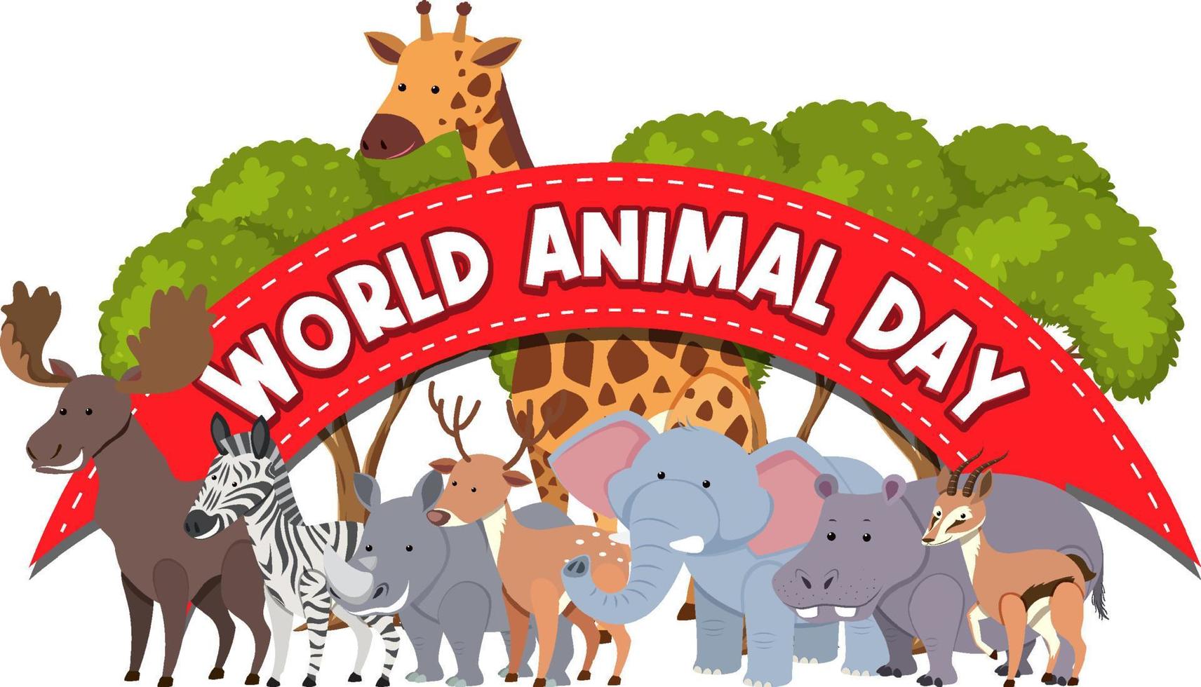 banner del logotipo del día mundial de los animales con animales africanos vector