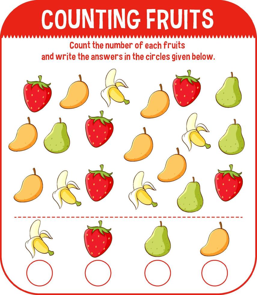 Math game template with counting fruits vector
