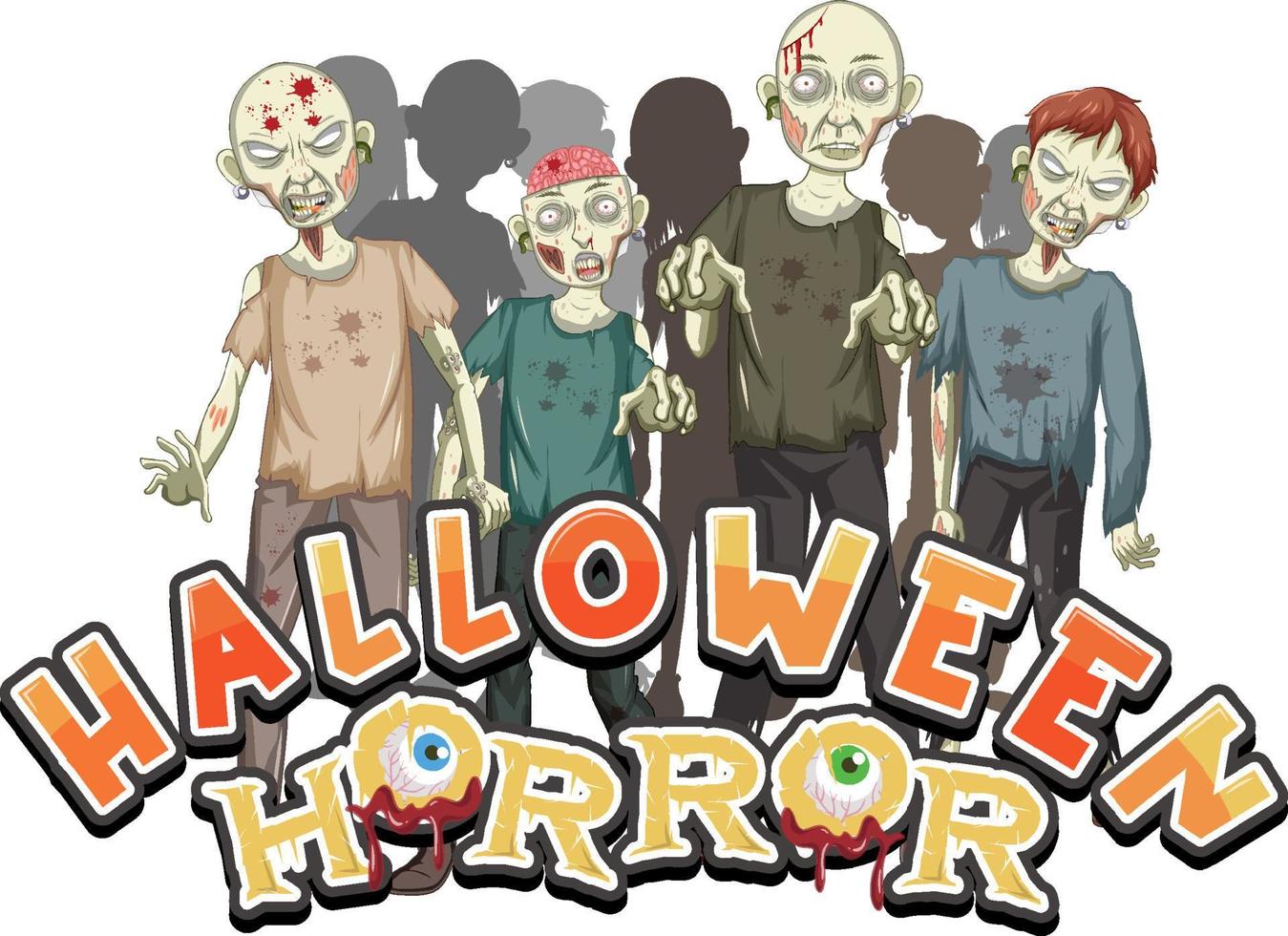Halloween horror word with creepy zombies vector