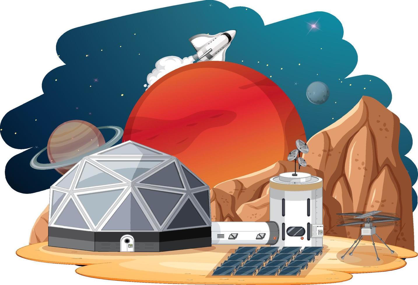 Isolated landscape of planet surface with colony buildings vector