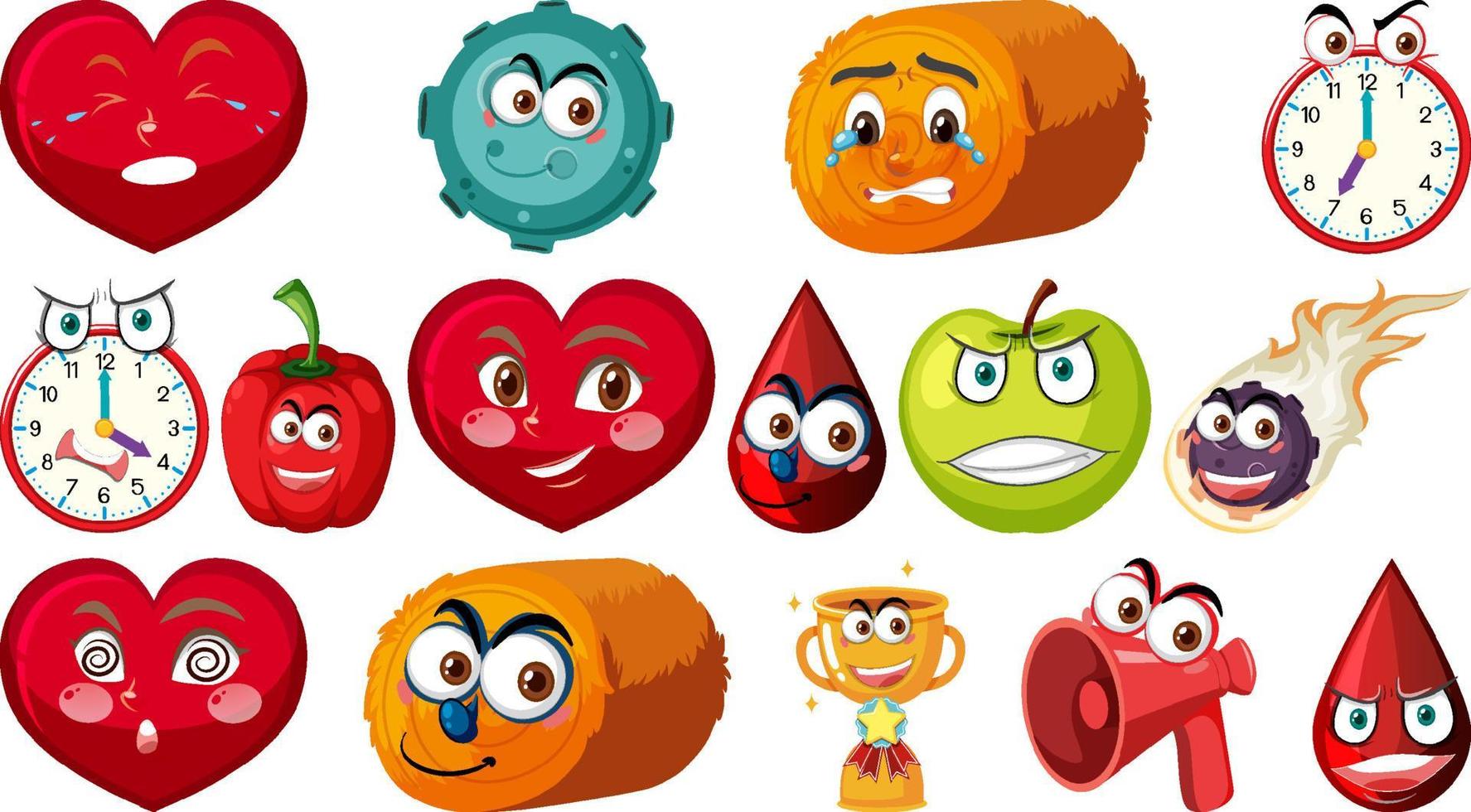 Set of different toy objects with faces vector