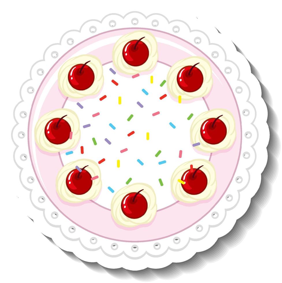 Top view of sweet cherry cake in cartoon style vector