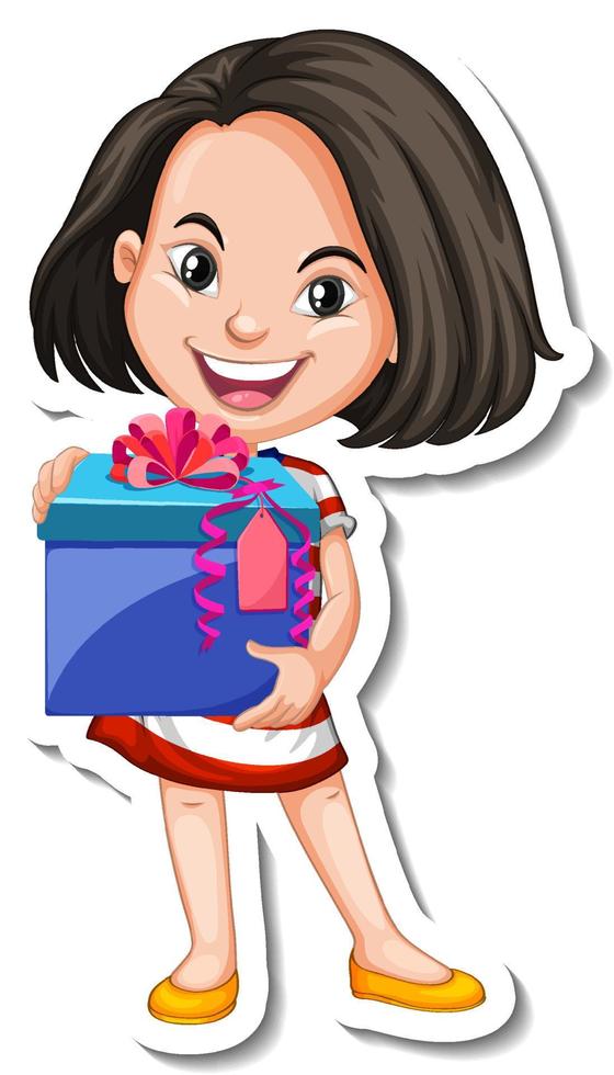 A girl holding gift box in cartoon style vector