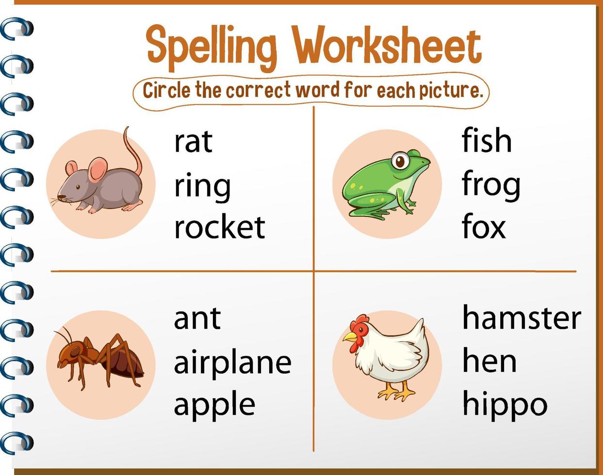 Spelling worksheet template for kids vector