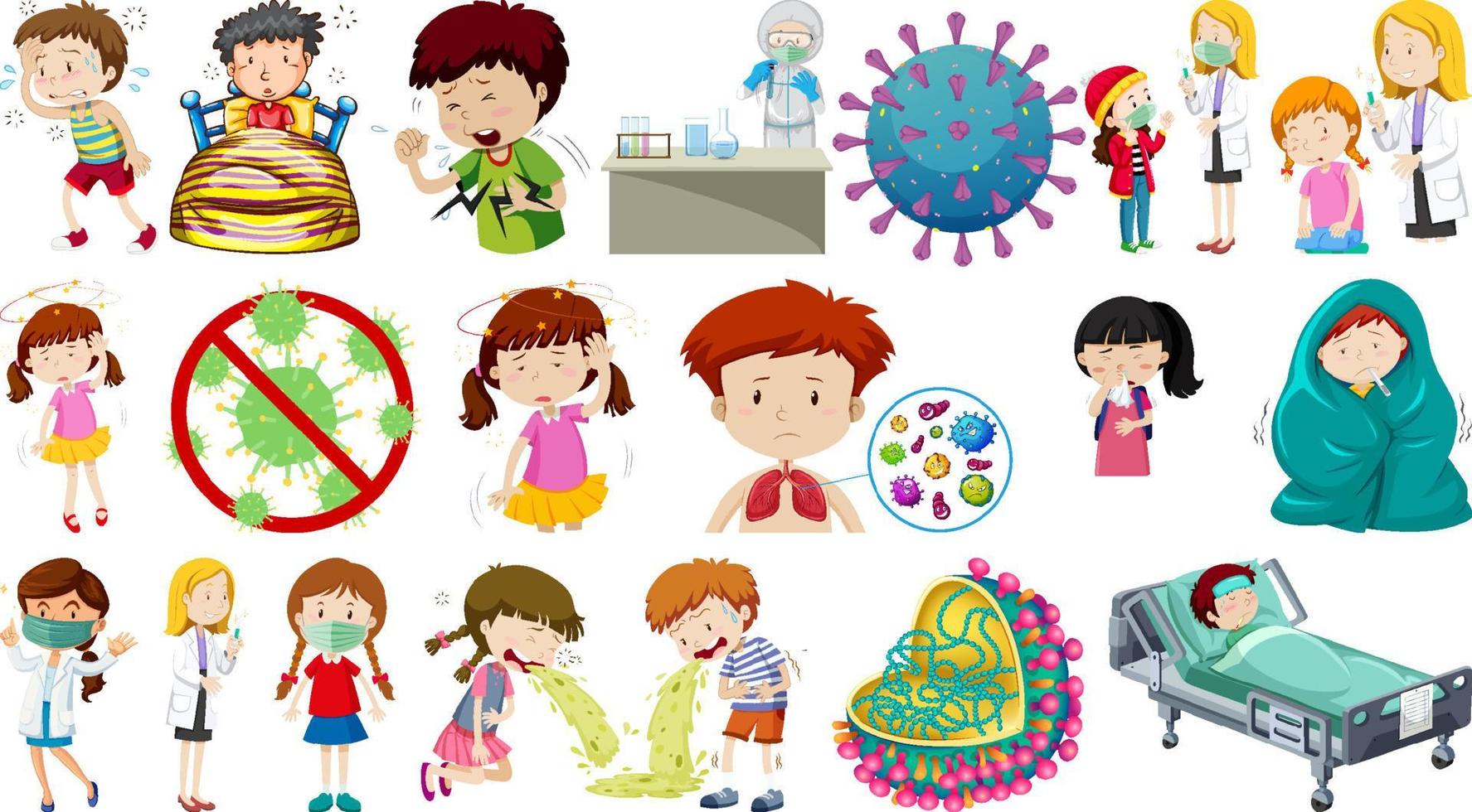 Set of sick people with different symptoms vector