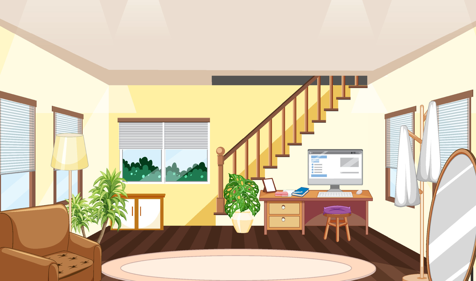 Living room scene with workspace 4934465 Vector Art at Vecteezy