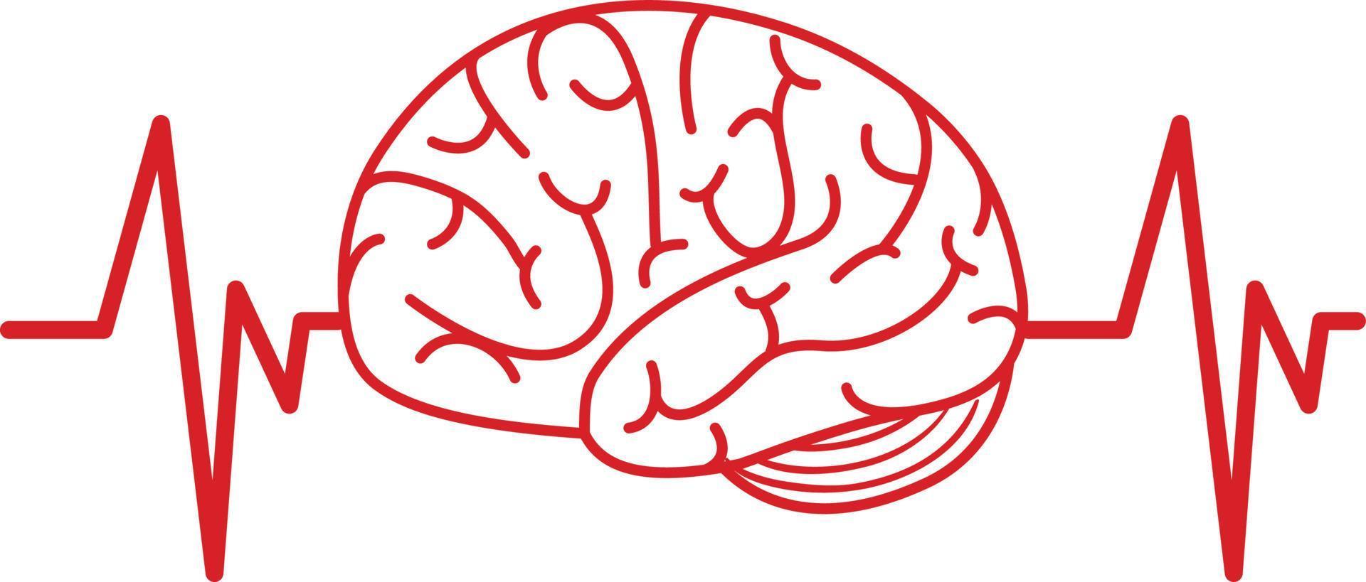 The brain has a red signal on white background vector