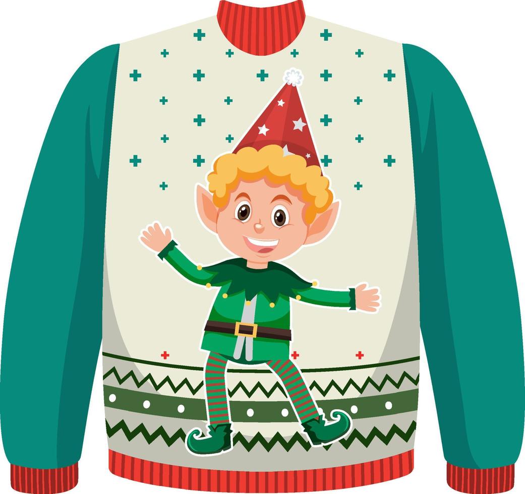 Christmas sweater with cute elf pattern vector