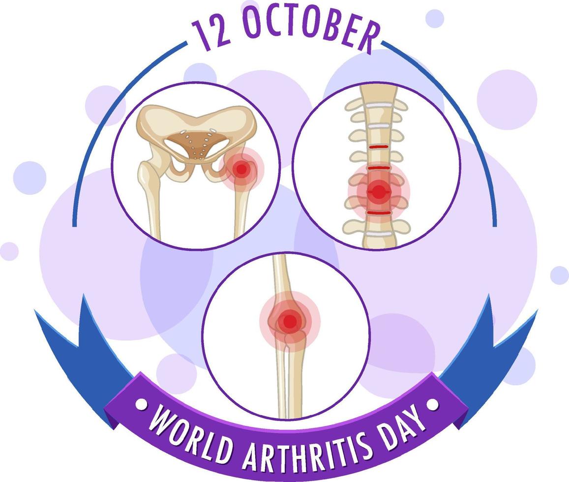 World Arthritis Day banner with red pain circles on human bones vector