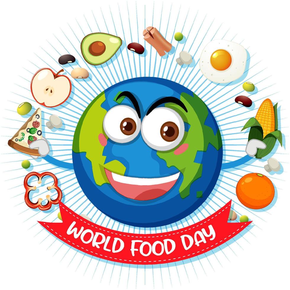 logotipo del día mundial de la alimentación con cara de emoción de la tierra vector