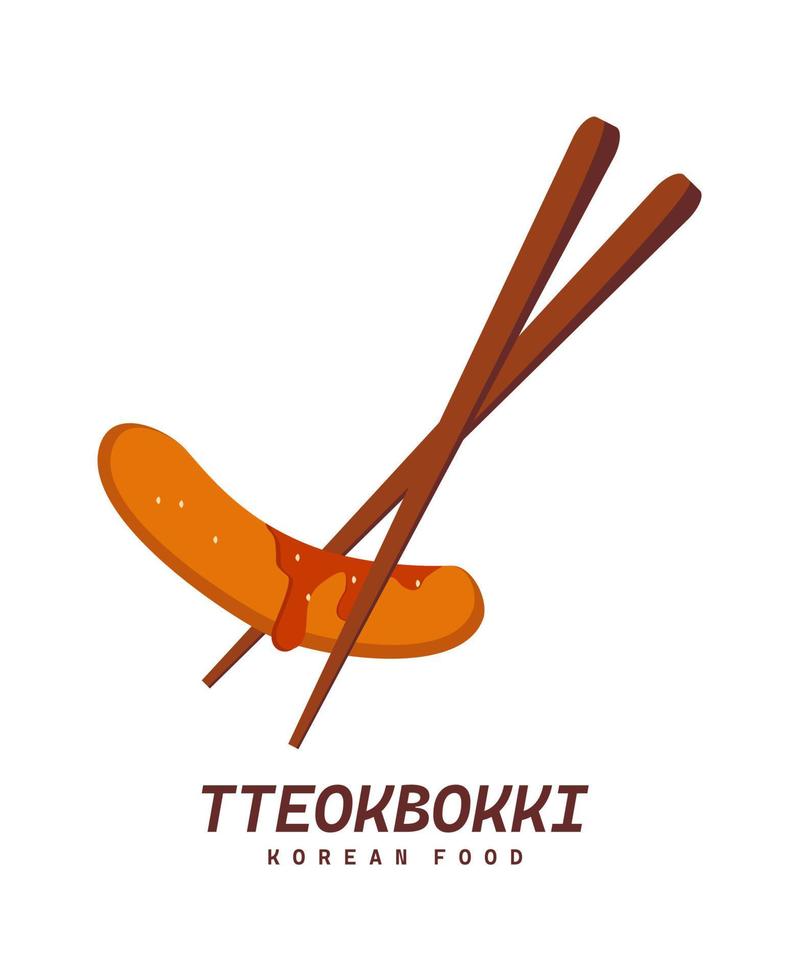 TTEOKBOKKI logo korean street food. simple vector logo sausage chopsticks