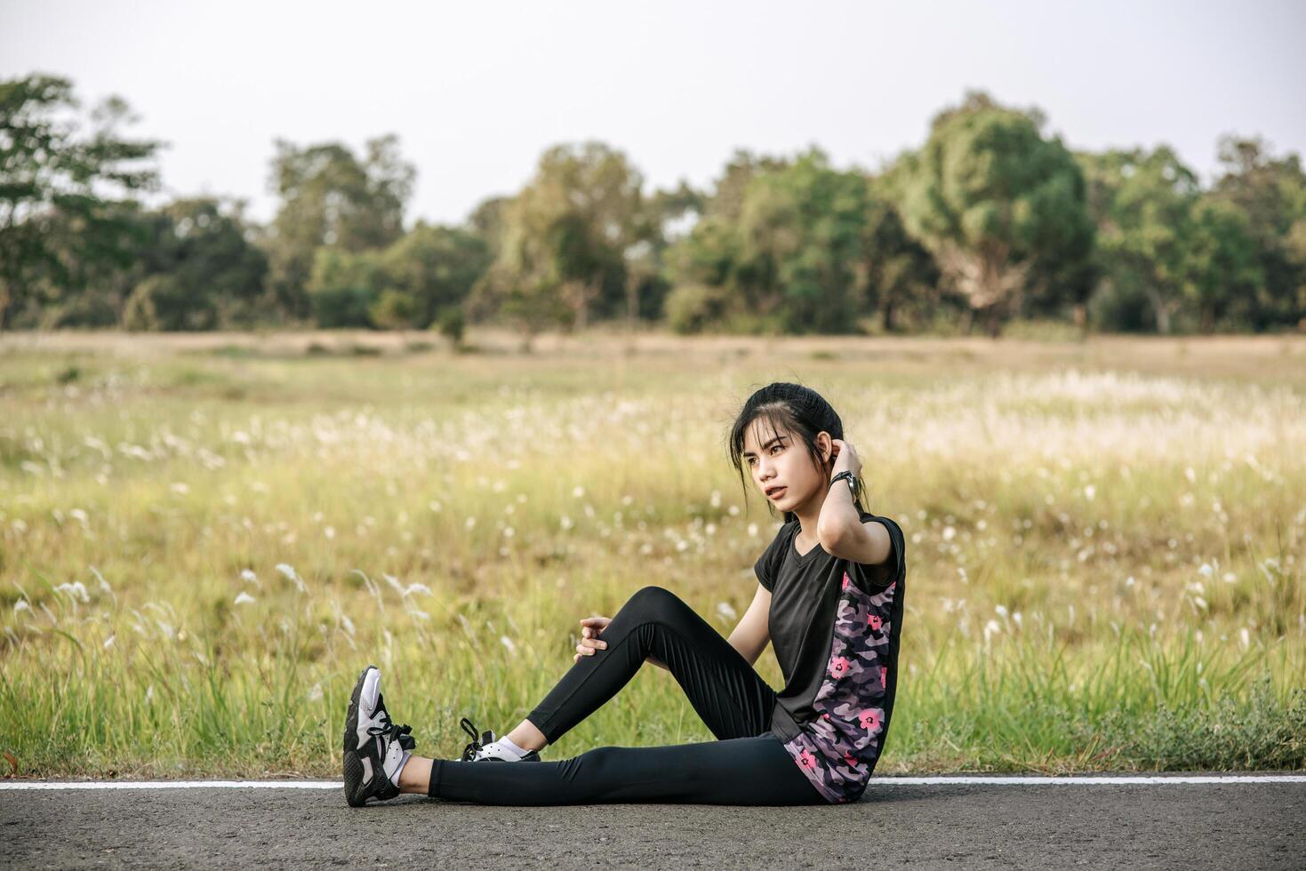 Women warm up before and after exercising. photo