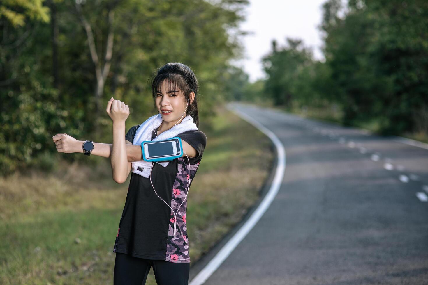 Women warm up before and after exercising. photo
