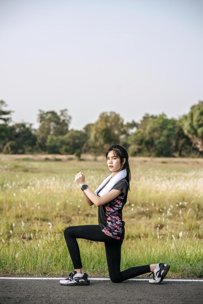 Women warm up before and after exercising. photo