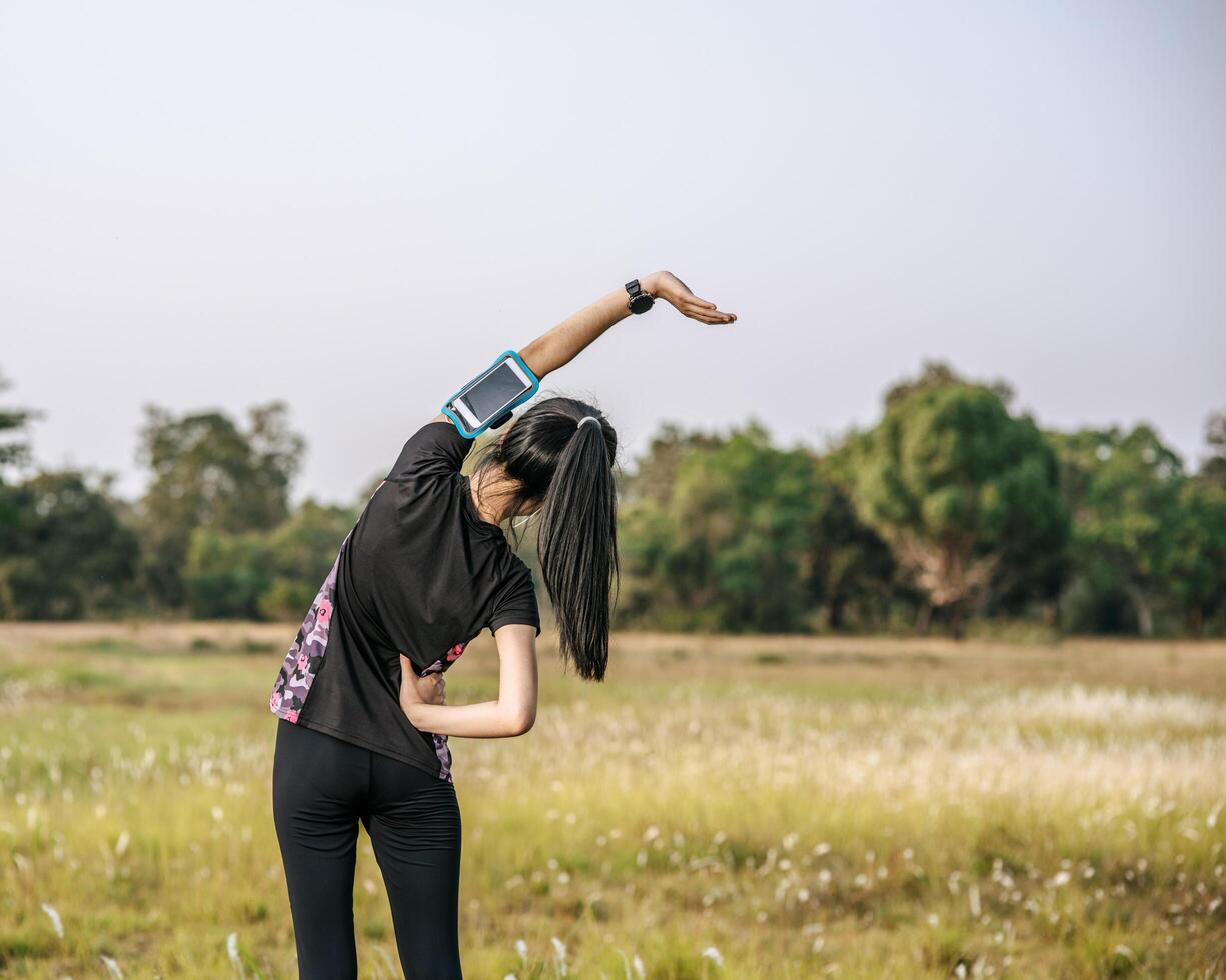 Women warm up before and after exercising. photo