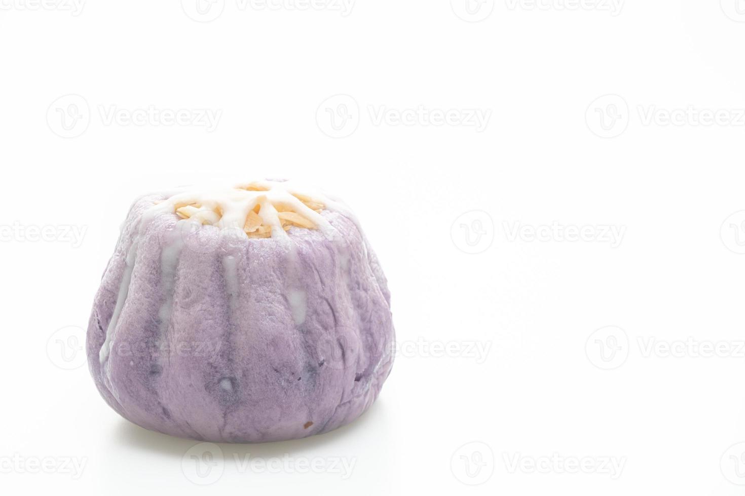 taro bun with white sugar cream and nut on white background photo