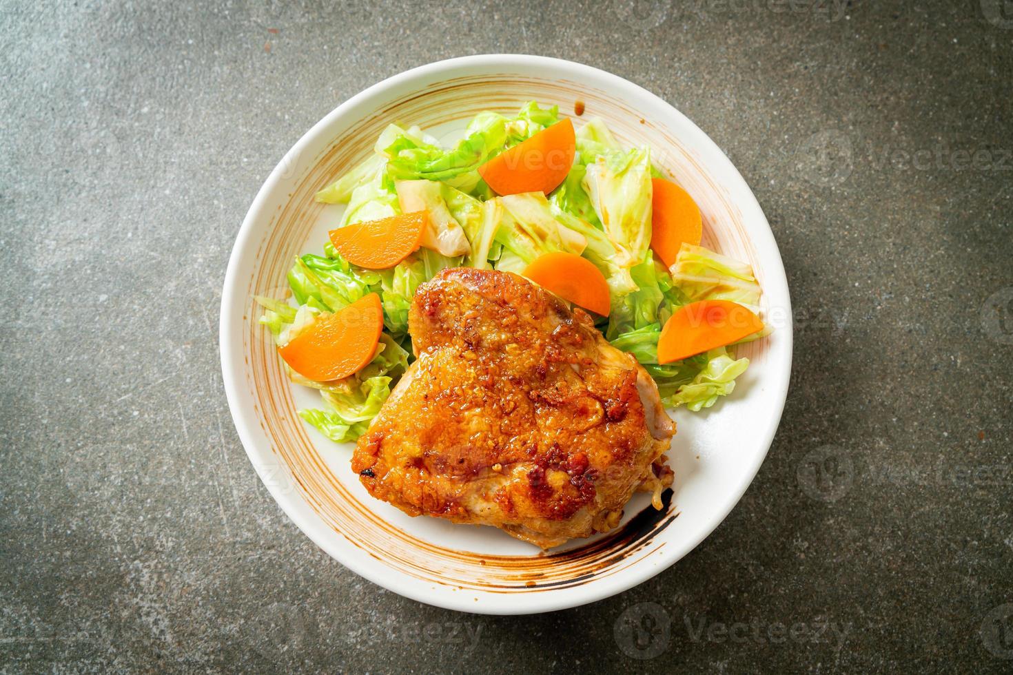 teppanyaki chicken steak with cabbage and carrot photo