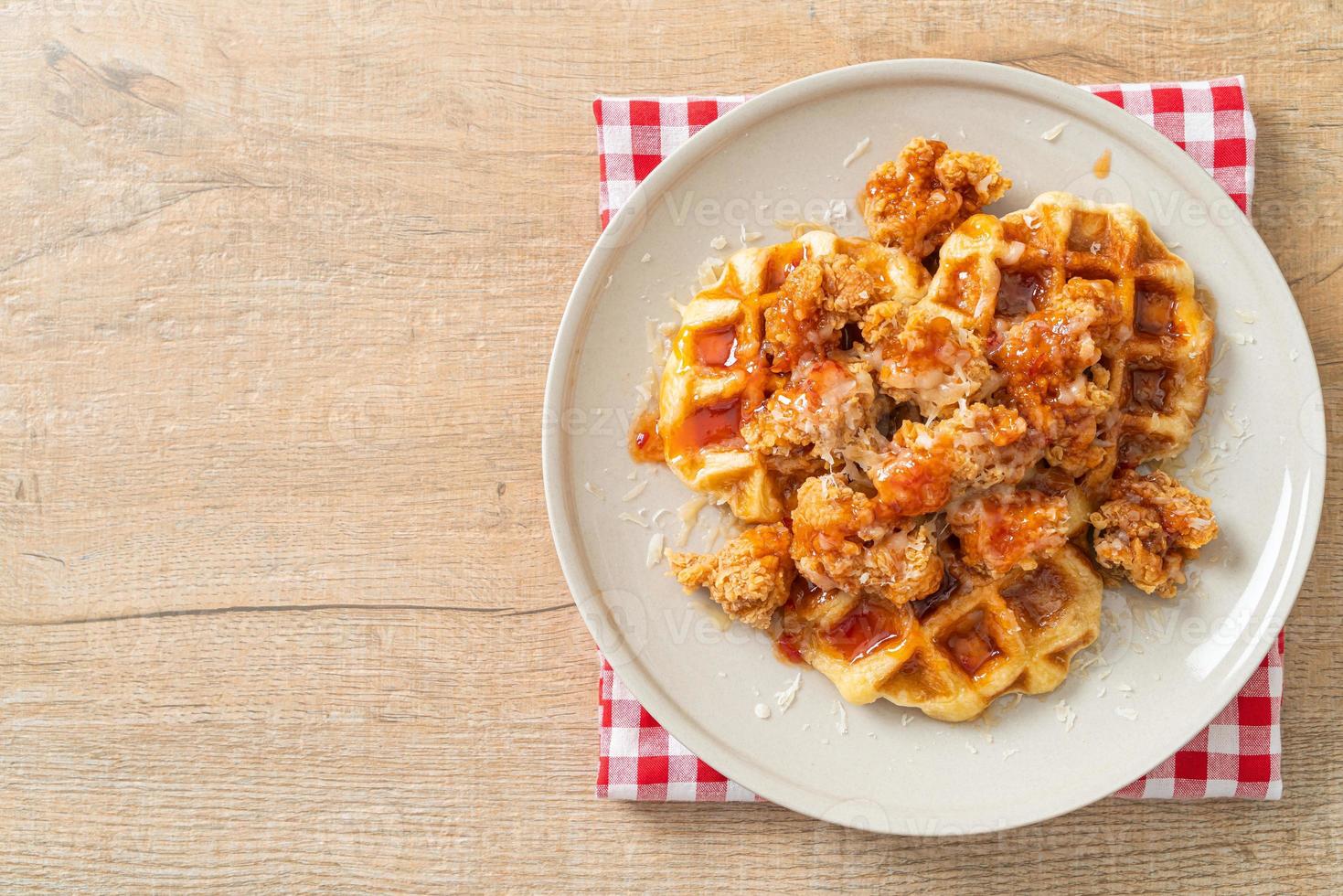 fried chicken with waffle and cheese photo