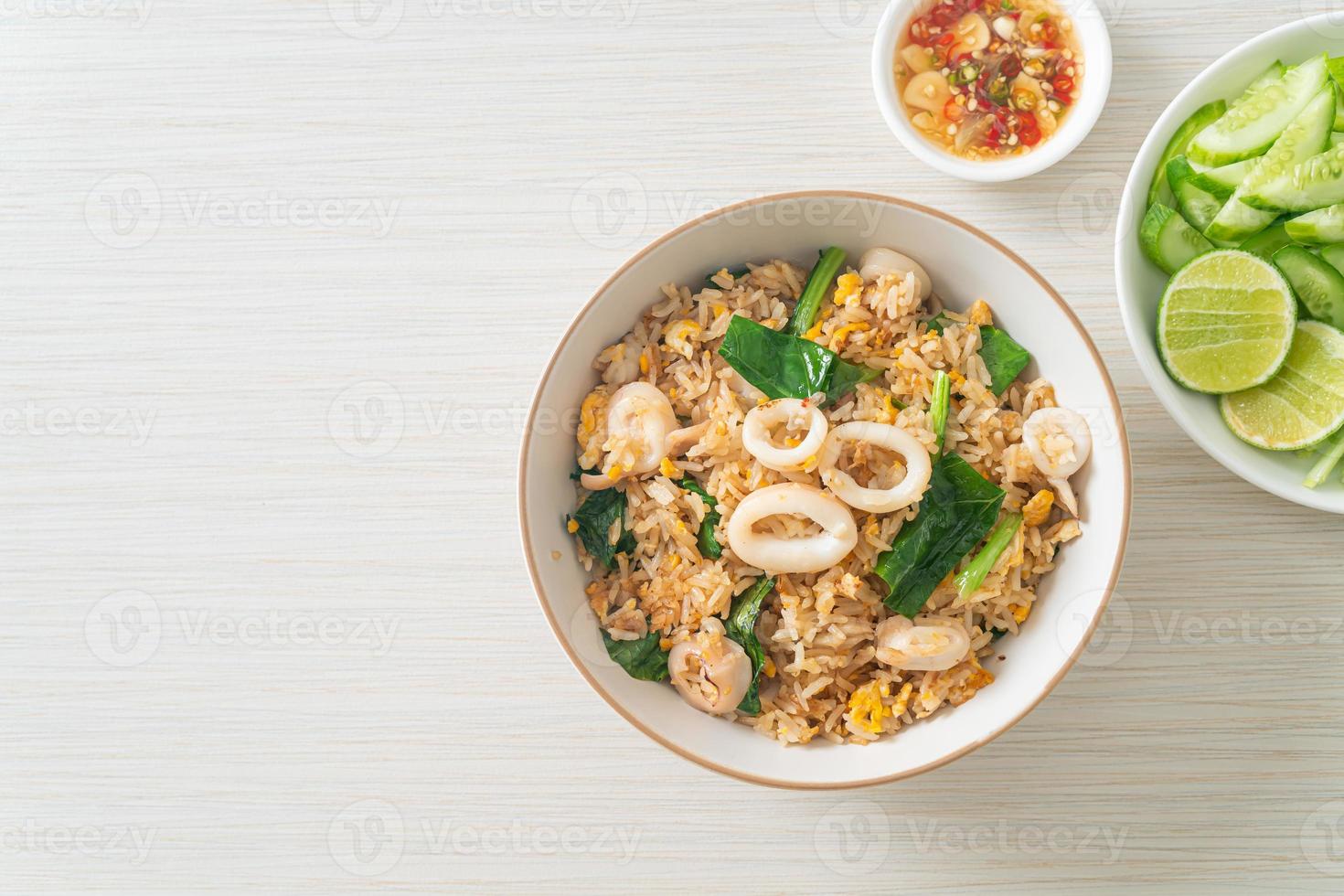 Fried rice with squid or octopus photo