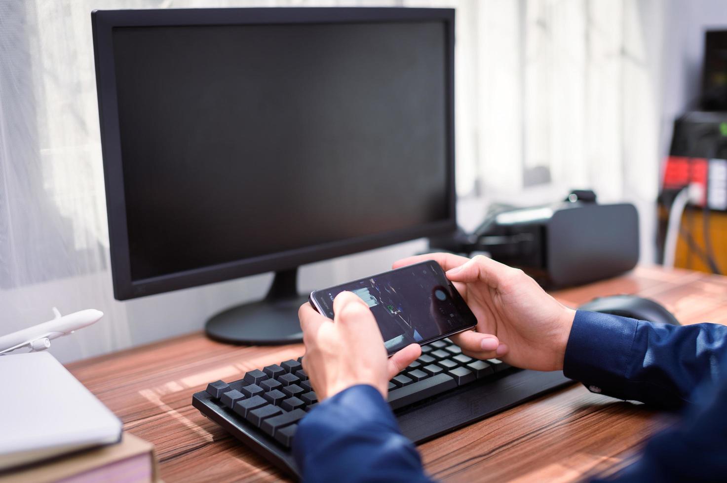 business man use a computer at work photo