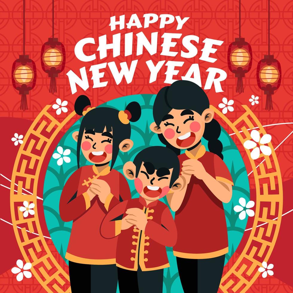 concepto de gong xi fa cai con niños vector