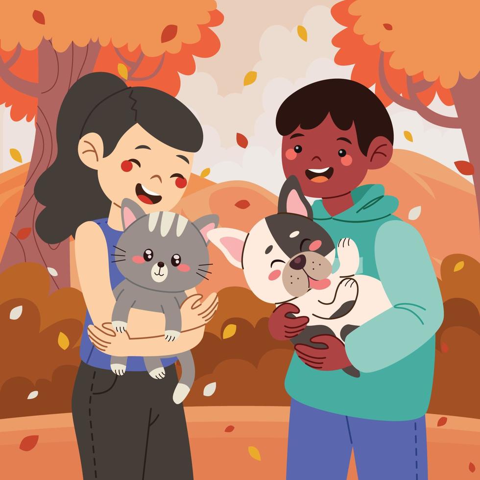 People with Pets in a Park vector