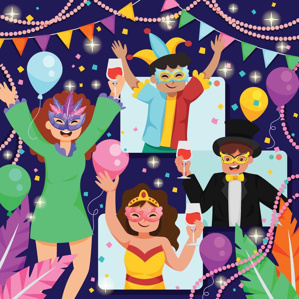 celebración de Mardi Gras en videollamada vector