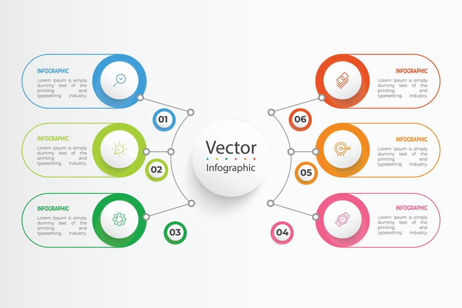 Business data visualization. Process chart. Abstract elements of graph, diagram with steps, infographic template with 6 options. Vector illustration.