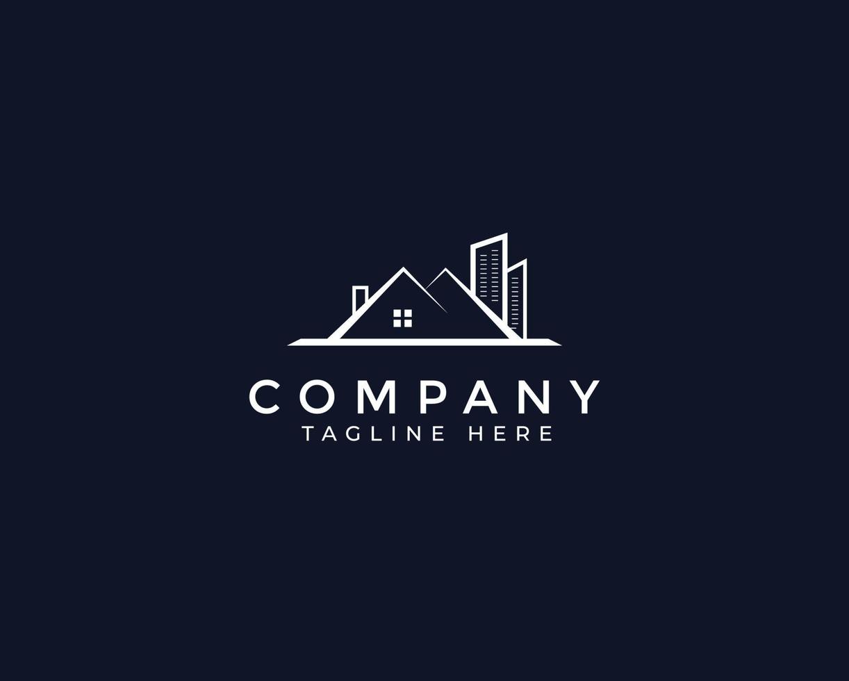 Black white Real Estate Logo. Construction Architecture Building Logo Design Template Element vector