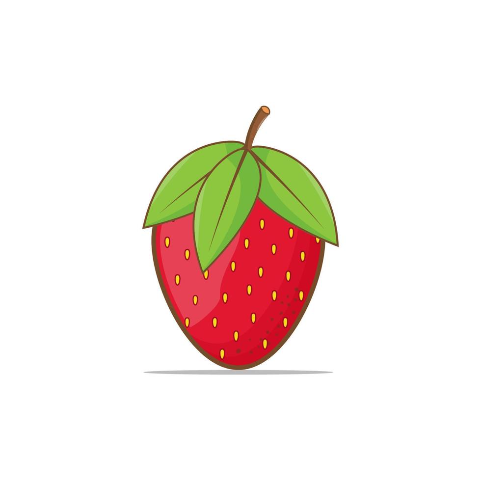 Fresa con grandes hojas verdes aisladas sobre fondo blanco. elementos de diseño, plantillas de logotipos, decoración de menú vegetariano. ilustración de estilo plano vector