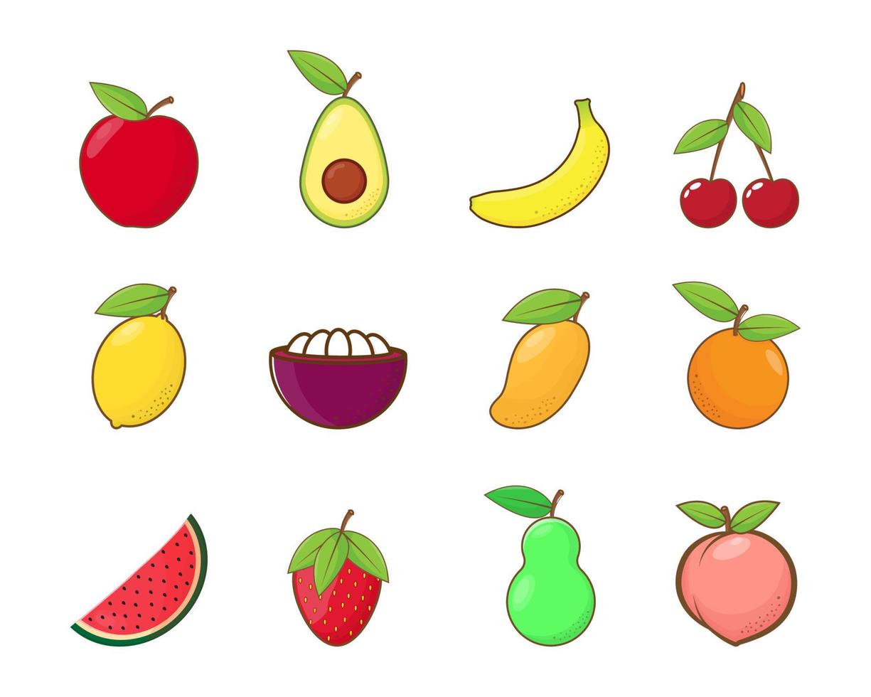 conjunto de vectores de frutas, con diseño plano, fresco, simple y moderno