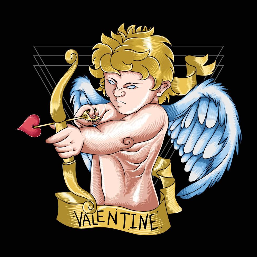 cupido san valentín amor ángel llevando corazón flecha vector