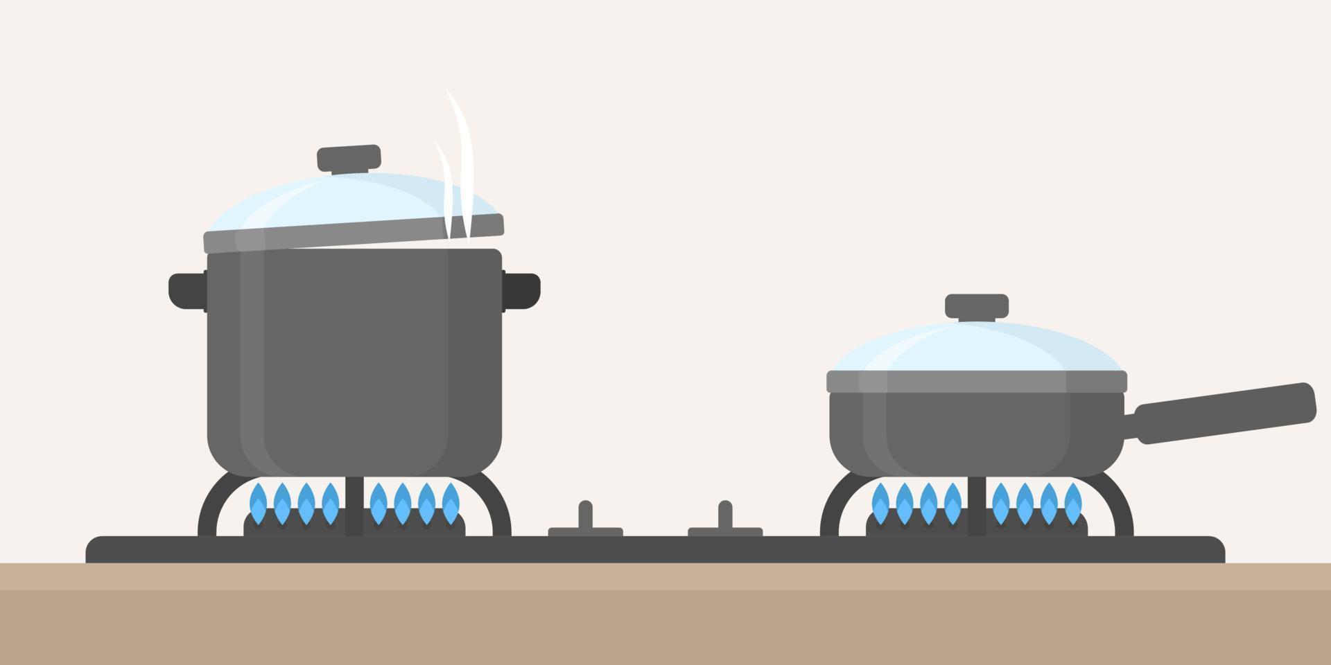 Ilustración de vector de diseño plano de estufa de cocina y sartén