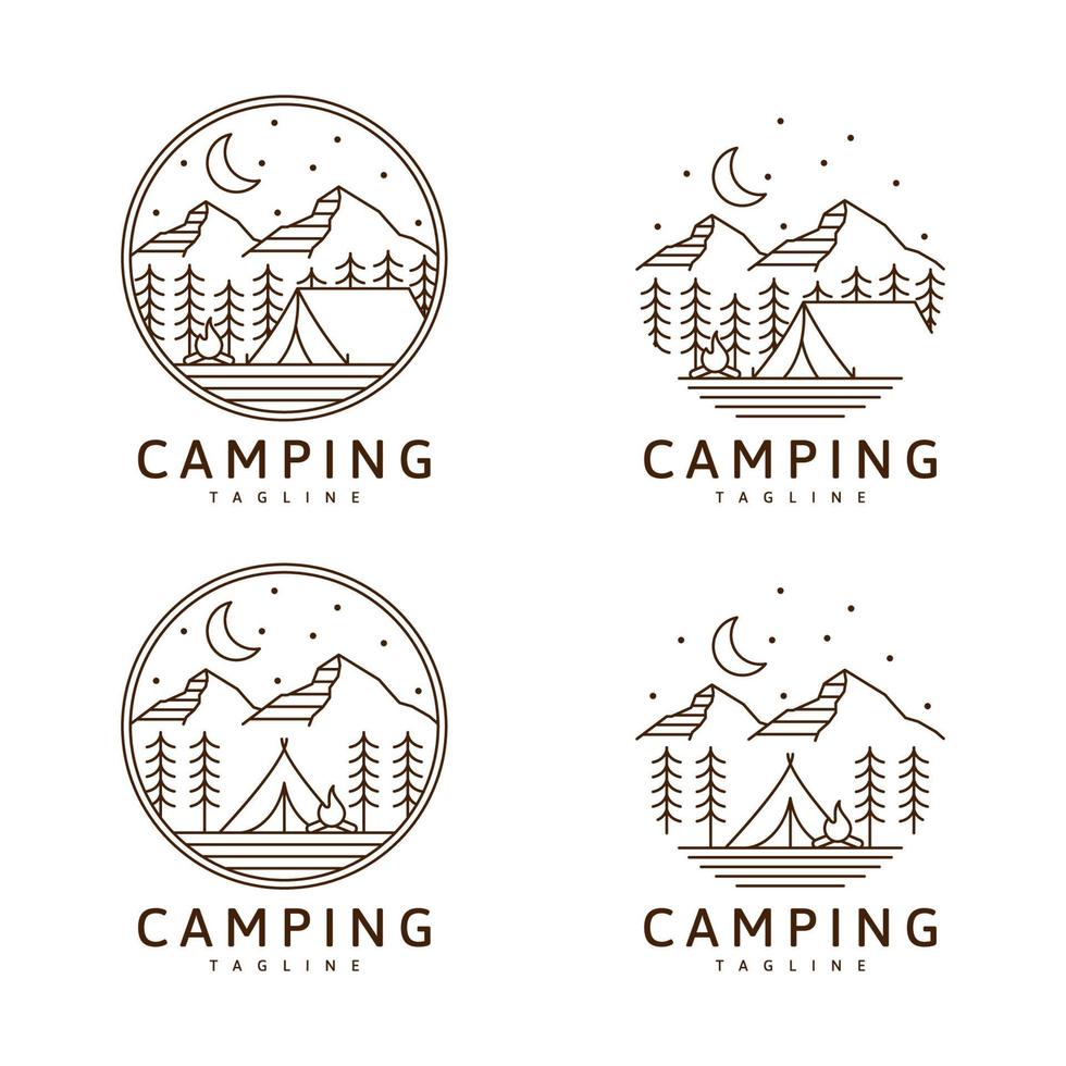 Collection camping logo or illustration monoline or line art style vector