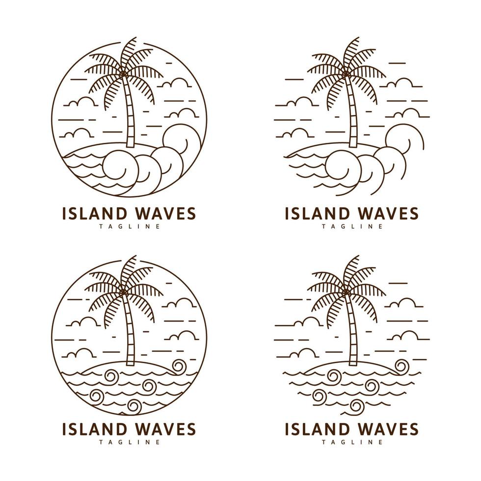Collection island and wave illustration monoline or line art style vector