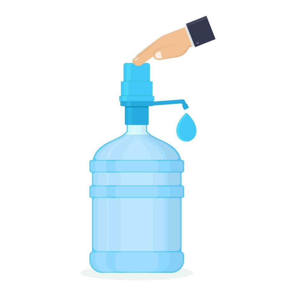 Drinking water, hand push gallon drinking water pump on white background flat illustration vector