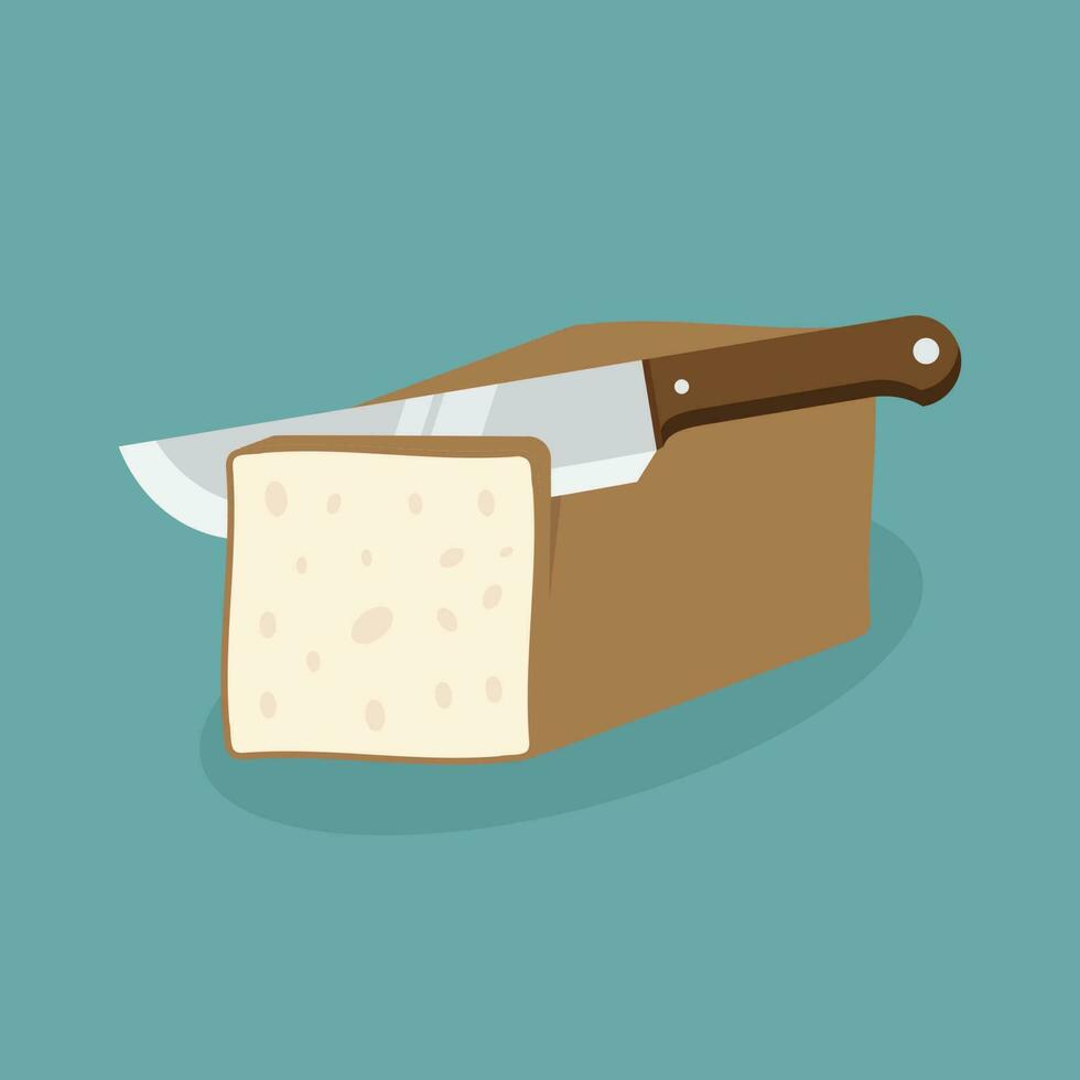 Cut bread with knife flat illustration vector