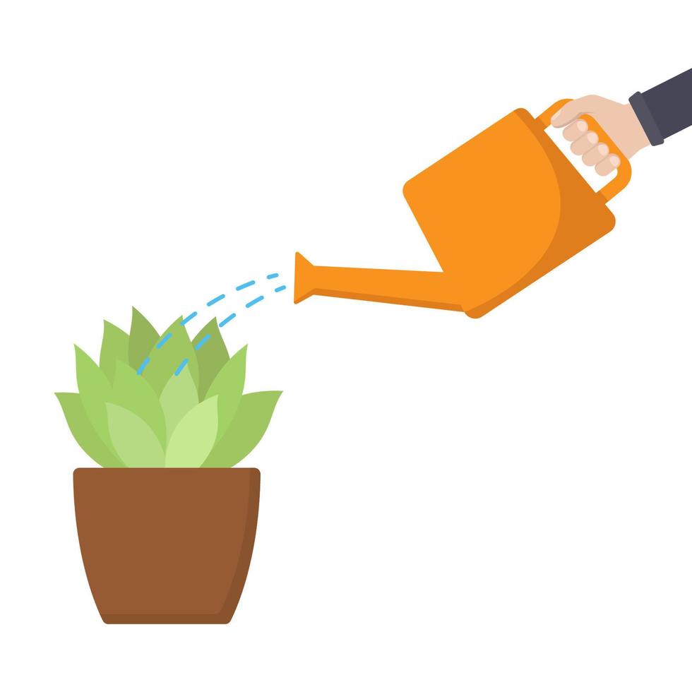 Watering plant flat design vector illustration