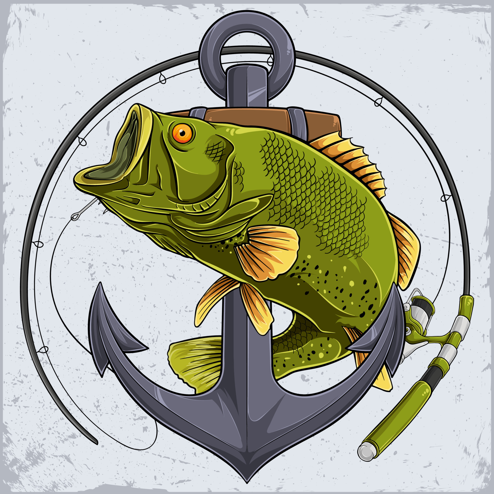 Vintage fishing poster with largemouth bass fish, old anchor and fishing rod  4936831 Vector Art at Vecteezy
