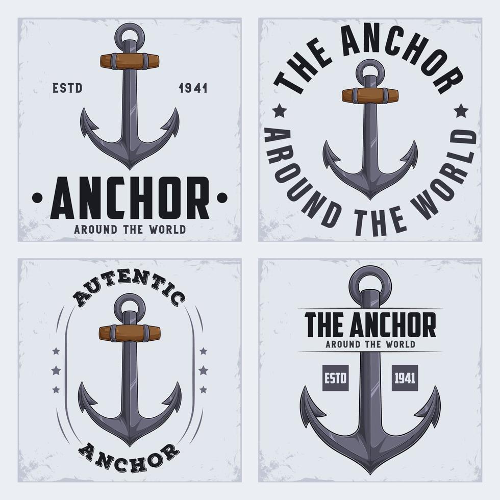 Set of nautical labels with old anchors, vintage anchor designs, old anchor logos vector