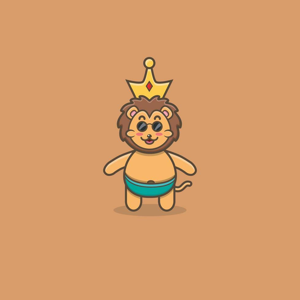 Cute Baby Lion King. Character, Mascot, Icon, Logo, Cartoon and Cute Design. vector