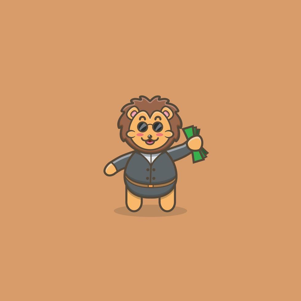 Cute Baby Lion Boss. Character, Mascot, Icon, Logo, Cartoon and Cute Design. vector