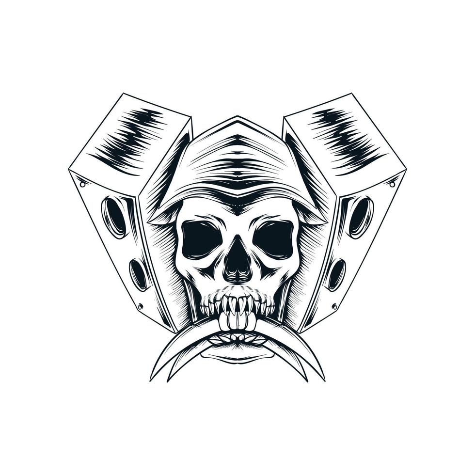 skull illustration with music sketch vector