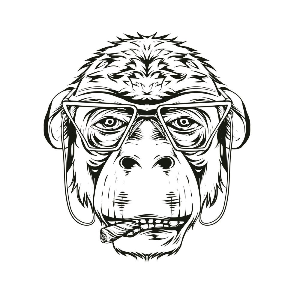 cool smoking monkey illustration sketch vector