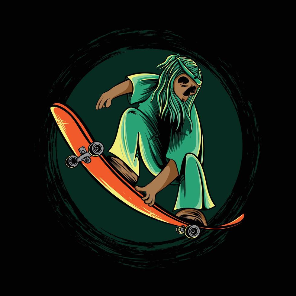 Ilustración de hombre fresco en patineta para diseño e impresión de camisetas vector